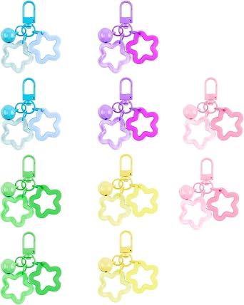 Star Keychain Candy Color Star Keyring, Cute Acrylic Bell Pendant Key Chain