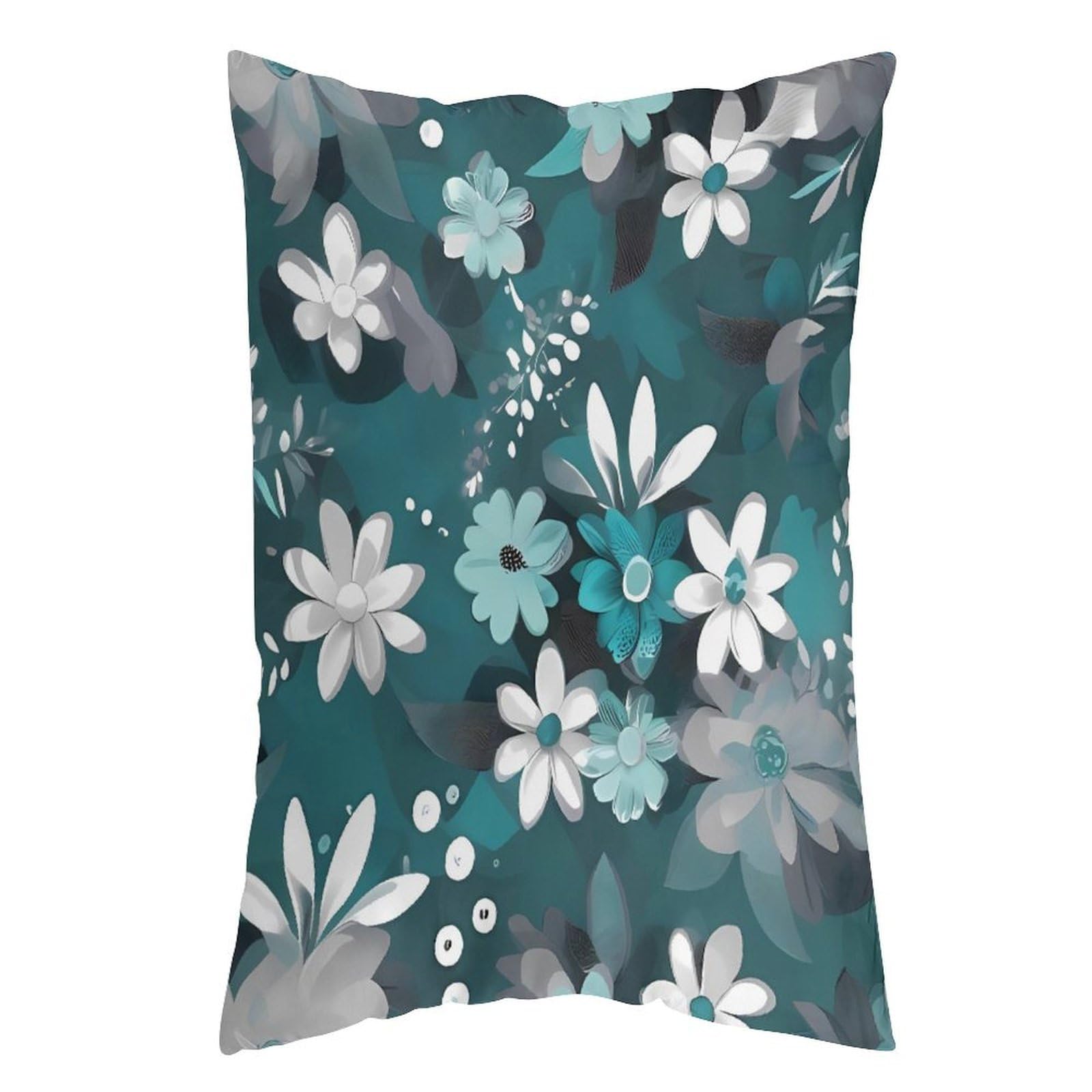 LDGSUPH Teal Grey and White Floral_76917038 Pillow Cases Soft Pillowcase with Invisible Zipper Wrinkle Resistant Pillow Covers Breathable Removable Pillow Protector for Bed Sofa Car 20"x30"