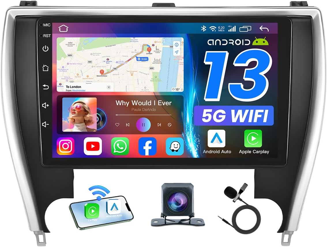 4GB+64GB Car Radio for Toyota Camry 2015 2016 2017 Upgrade: 10.1" Touchscreen 1280 * 800 1.8GHZ CPU Head Unit Stereo Carplay Android Auto, Bluetooth 5.4, GPS, Backup Camera FM/SWC, Split Screen