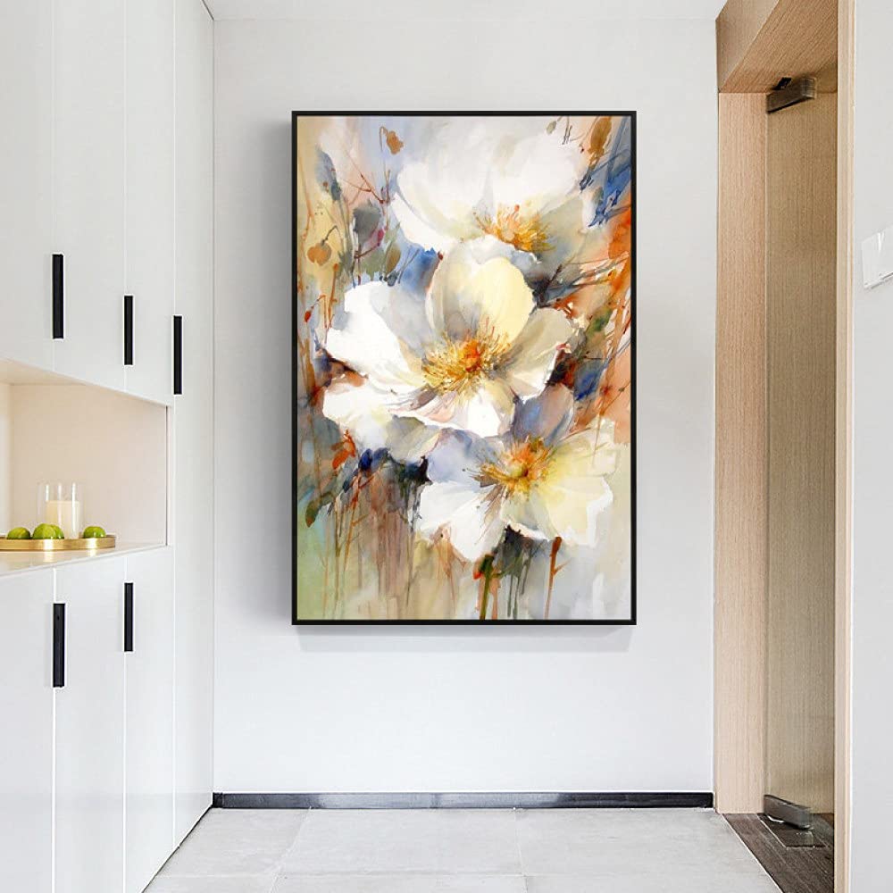 Tableau Abstrait Fleurs Sur Toile 80x160 Cm - Impression Couleur Vive, Résistant UV - Décoration Murale Salon Sans Cadre - 3