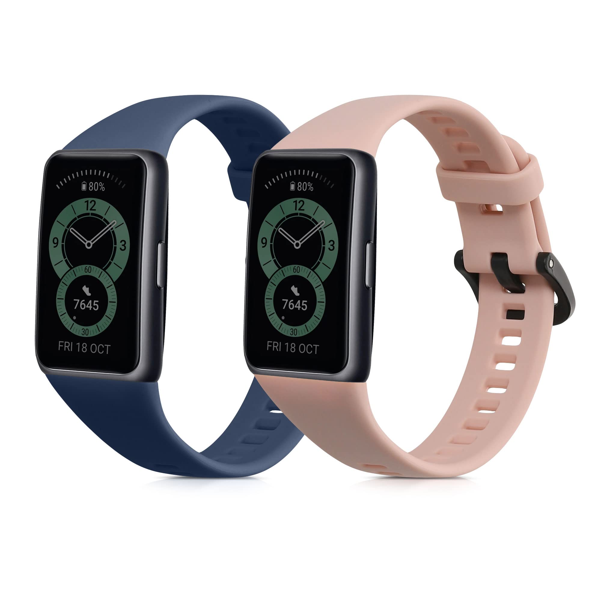 kwmobile Pulsera compatible con Huawei Band 6 correa - 2x Correas de silicona flexible - Tamaño ajustable - negro/Verde musgo