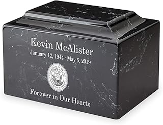 Ebony United States Navy Cremation Urn - Personalized Memorial - Cultured Marble - 210 Cubic Inch Capacity - Customized Urns for Ashes for People up to 200 Pounds