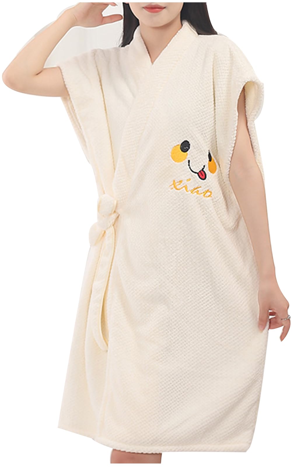 YJZQ Vestito da bagno da donna, accappatoio da sauna, sacchetto di spa, senza cappuccio, per spiaggia, grande asciugamano da piscina, assorbente, 95 x 150 cm, beige, 95_x_150_cm