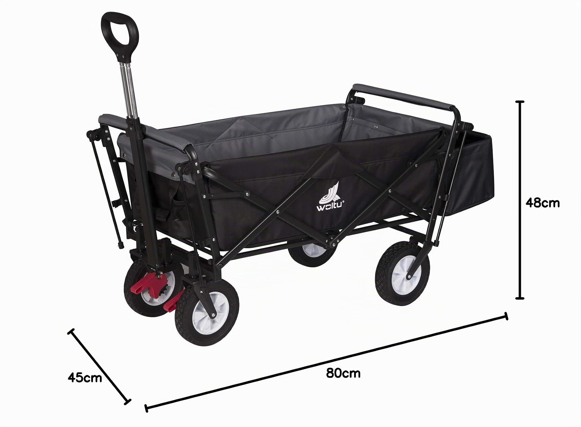WOLTU Chariot de Plage Pliable pour Jardinage avec Toit, Chariot de Transport à 4 roulettes pour Jardin, Plage, Capacité de Charge 80kg, Anthracite