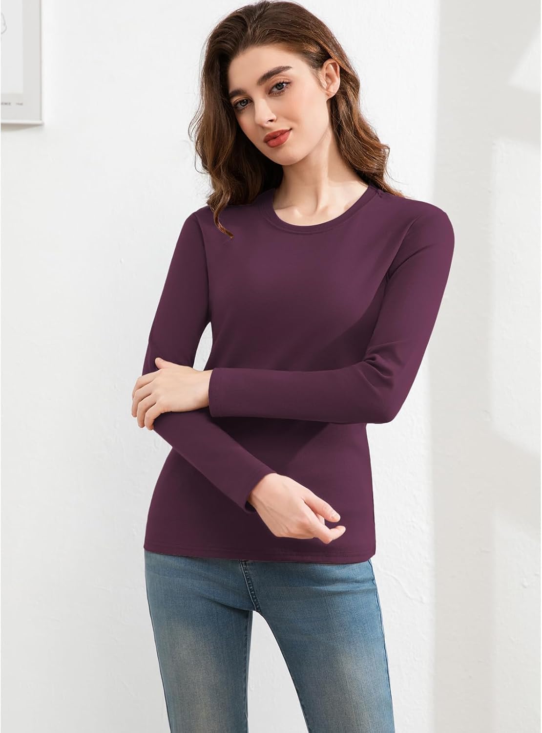Slim Fitted Long Sleeve Shirts for Women Cotton Tee Tshirts Crewneck Undersrubs Plain Casual Undershirts Tops - Image 4