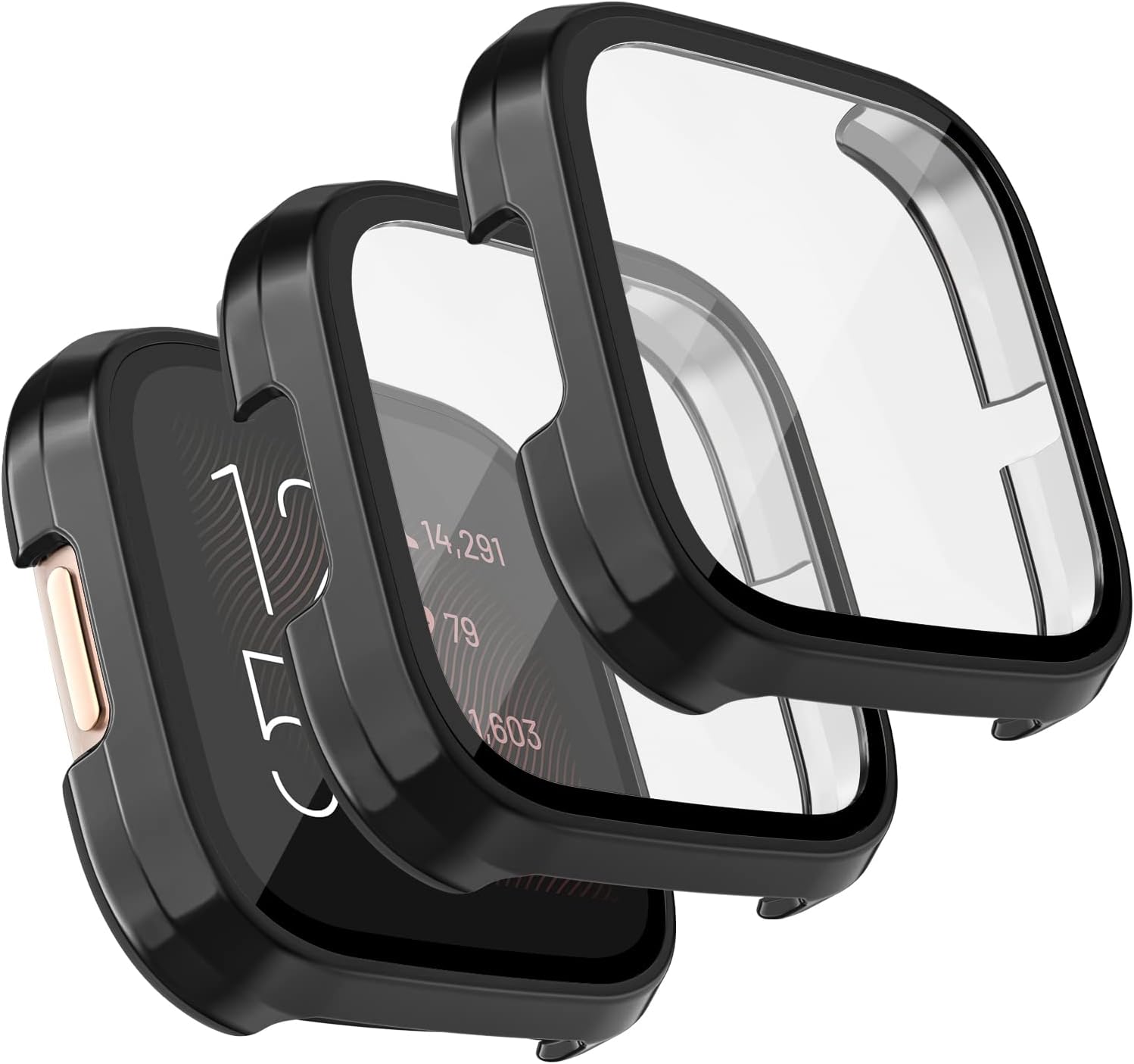 Tobfit [3 Pack] for Fitbit Versa 2 Screen Protector with HD Tempered Glass Protective Case, Hard PC Case Bumper Cover Full Coverage for Fitbit Versa 2 Smartwatch, Black/Black/Black