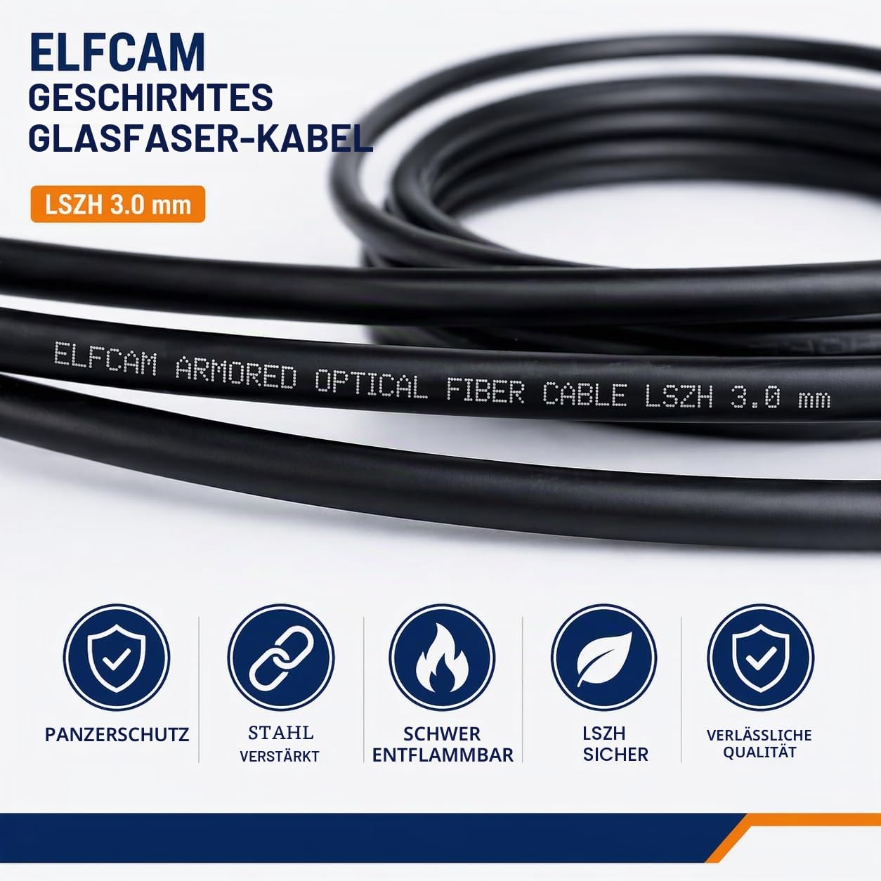 Elfcam® - 30m Gepanzerte Glasfaser-kabel LC/UPC auf LC/UPC OS2 Duplex Singlemode 9/125µm LSZH, LWL-Kabel LC UPC für den Innen- und Außenbereich, Schwarz, 30m