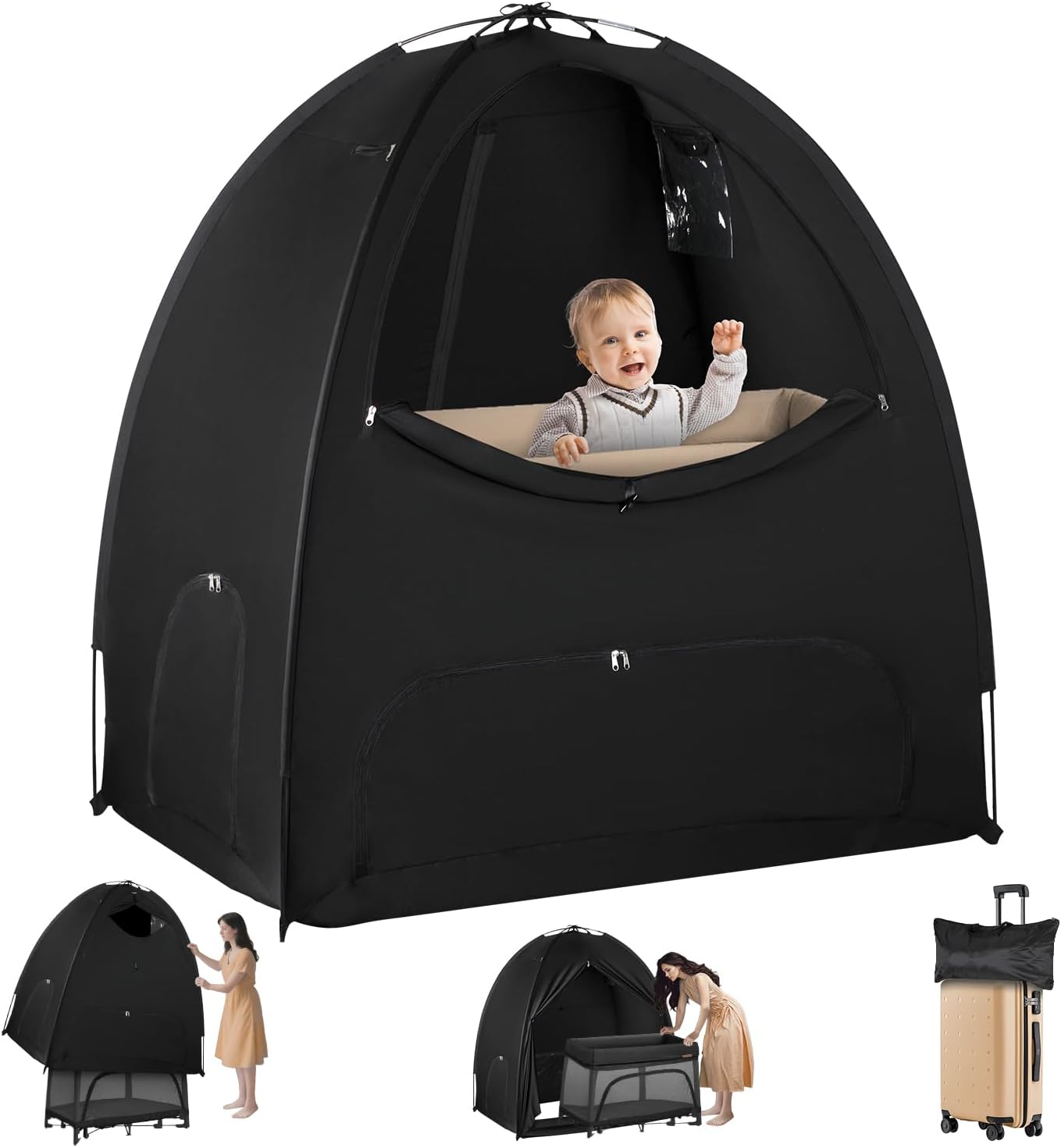 Pack n Play Blackout Cover for Baby Sleep Pod Kids – 95% Blackout Tent Cover for Pack and Play with Breathable Mesh, Multi-Use Travel Blackout Crib Cover