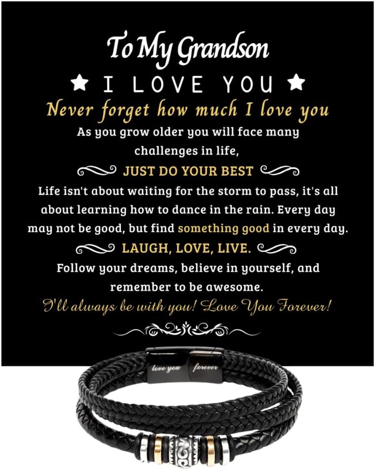 Grandson Bracelet From Grandma Grandpa, Grandson Gifts From Nana Papa, Men Bracelet From Grandfather Grandmother for Graduation Birthday Christmas