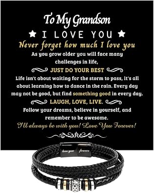Grandson Bracelet From Grandma Grandpa, Grandson Gifts From Nana Papa, Men Bracelet From Grandfather Grandmother for Graduation Birthday Christmas