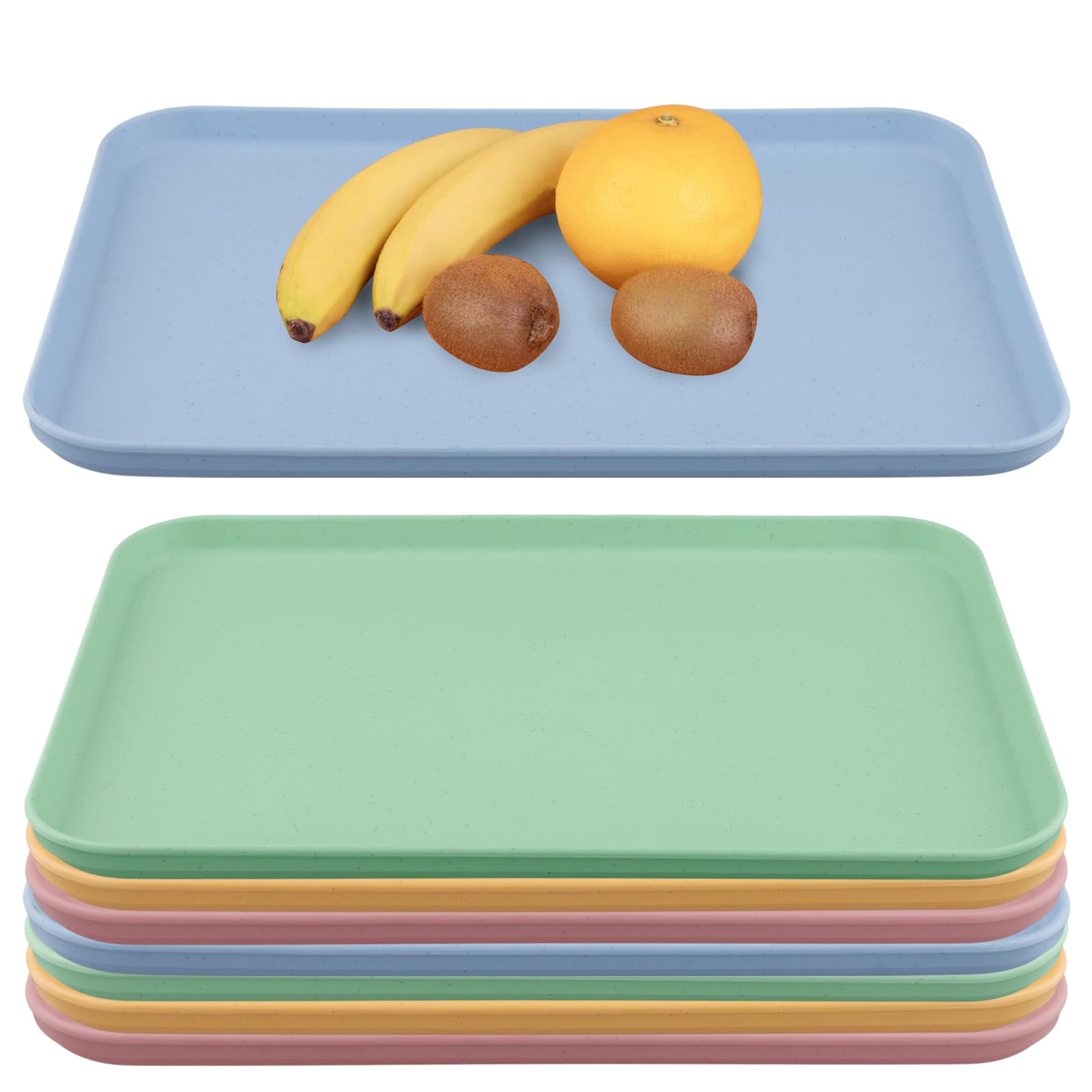 FUNSUEI 8 PCS 38×26.5cm Rectangular Fast Food Trays, Plastic Serving Trays for Bar, Kitchens, Restaurant, Coffee Store, 4 Color