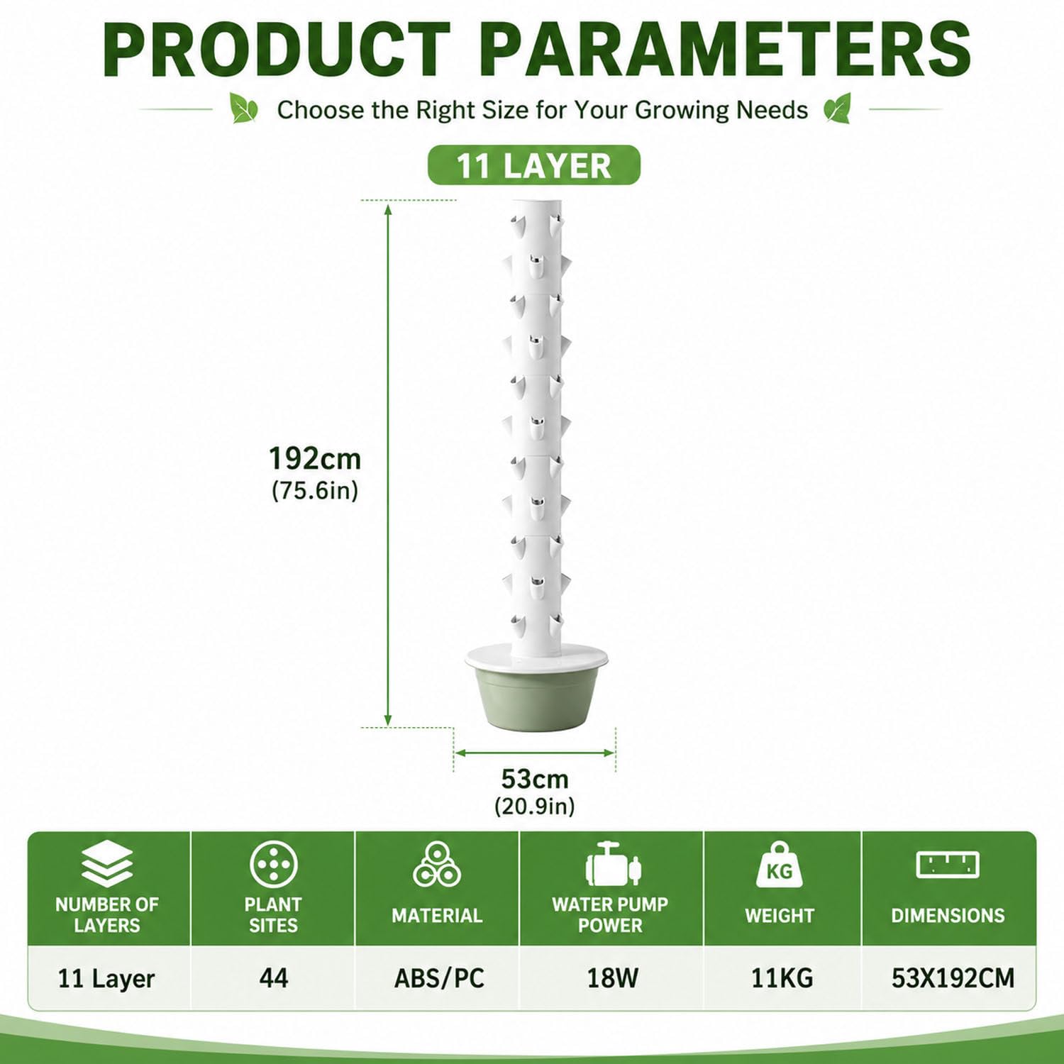 Sistemas de Cultivo hidropónico Vertical para Interiores y Exteriores 11layers | Kit de cultivo vertical con luces LED y sistemas de autorriego para disfrutar de plantas frescas durante todo el año.
