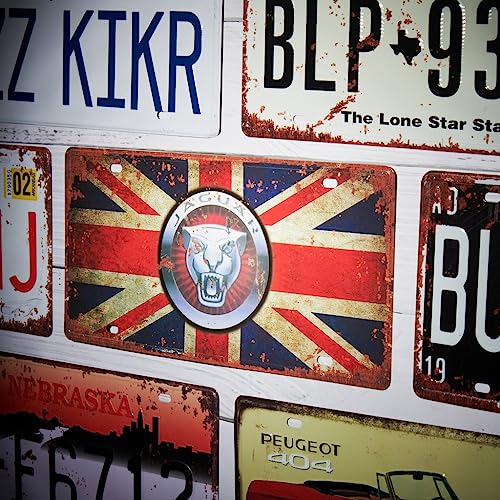 Image of Jag uar UK Flag Vintage Retro Metal Signs - License Wall Plate, Decorative Car Tag for Cafe, Restaurant, Shop, Home, Hotel, Club, Office, Living Area