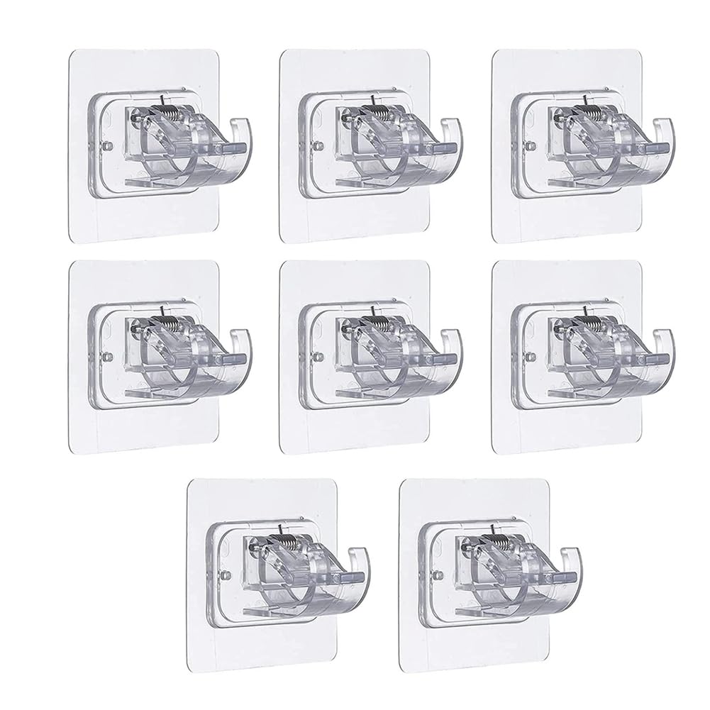 Srutueo 8 PCS Self Adhesive Curtain Rod Bracket No Drill Curtain Rods Brackets Nail Free Adjustable Hooks Storage Hooks Clamp