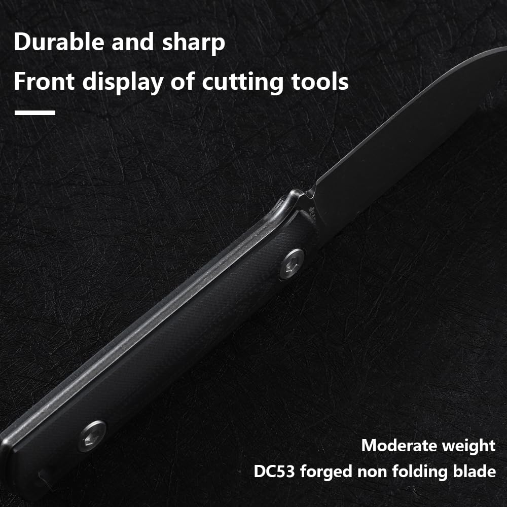 JEABROTHER DC53 Stahl -G10 Griff Festmesser mit Hülle Überlebensschneider, Auskassenmesser EDC Handwerkzeug (D)