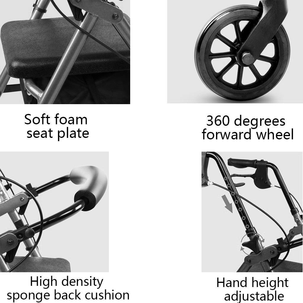 Rollatory Chodzik Ramki spacerowe Wygodny składany chodzik dla osób starszych Wózek na zakupy Stop aluminium Wielofunkcyjny chodzik czterokołowy Wózek chodzika Standardowe chodziki Comfortable