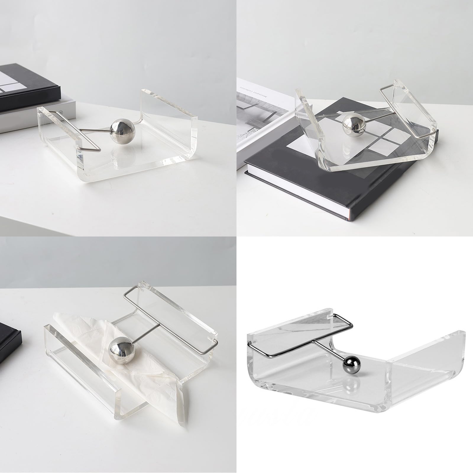 Moderno servilletero de mesa acrílico con base de acero inoxidable para el hogar, cocina, oficina, almacenamiento de toallas de papel