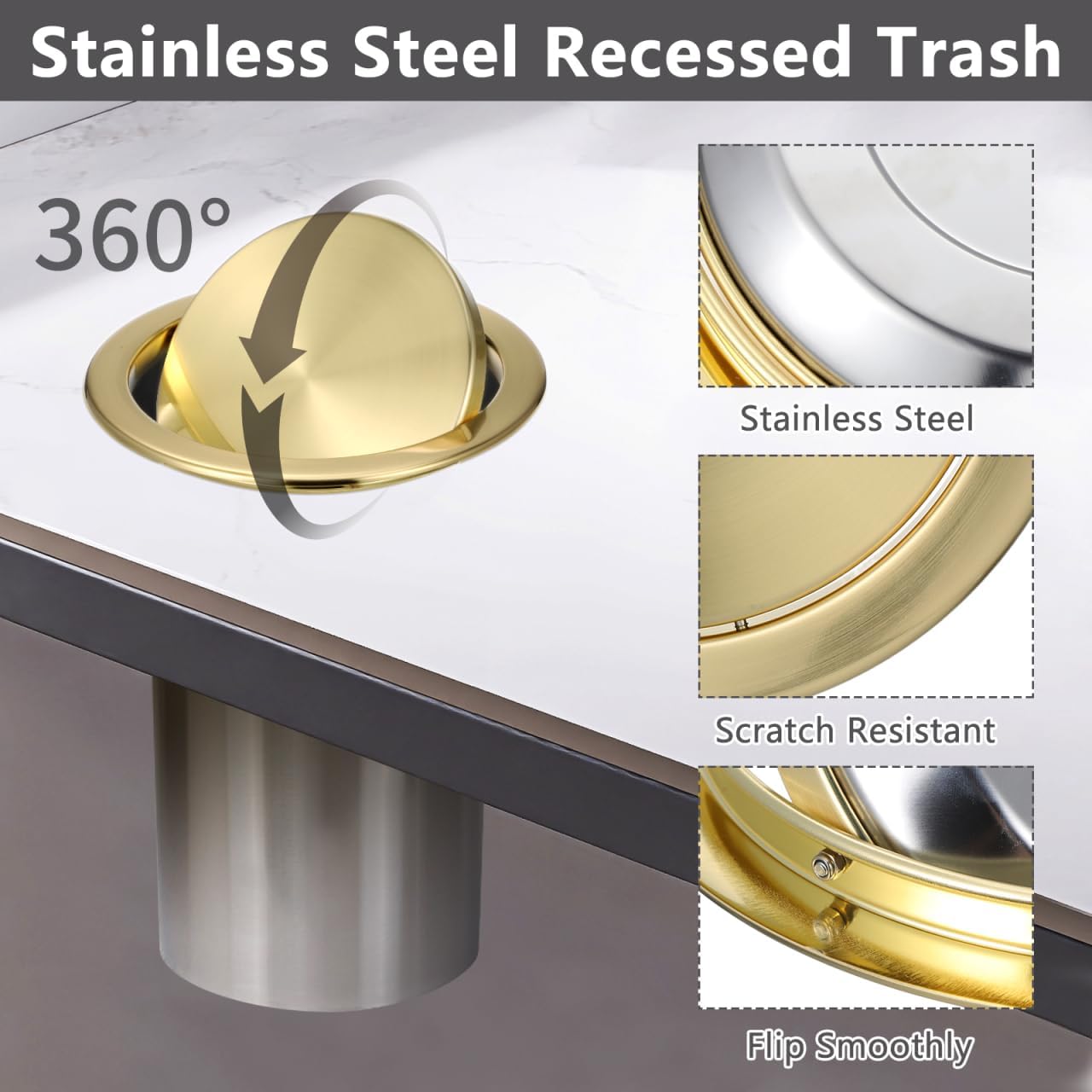 Zerodeko Stainless Steel Recessed Trash Bin Lid 8.22 Inch Flap Cover Quiet Swing Lid for Kitchen Bathroom Waste Bin Replacement