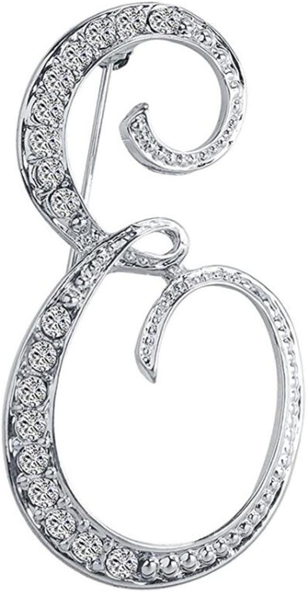 Initial Letters Brooch Pins For Women, Letter Pins For Stockings, Silver Plated Metal Rhinestone Clear AAA+ Crystal Lapel Pin Brooches（1Pcs）