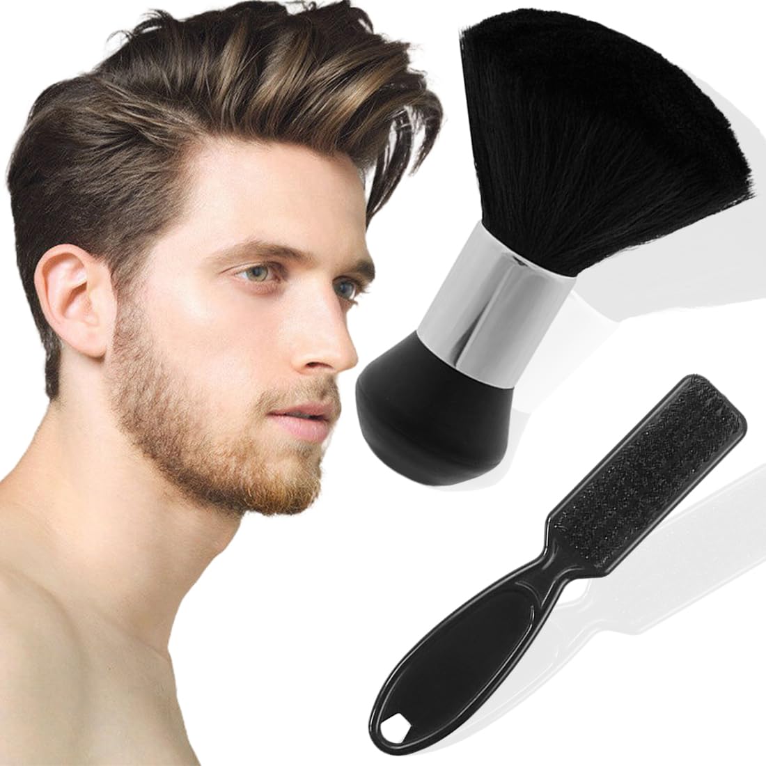 IOURVYA 2pcs Cepillos de Cuello de Peluquería - Negro Brocha de Peluquería Cepillo Suave Cuello Cepillo Peluquería Accesorios Profesional para Salón, Barbero, Peluqueros