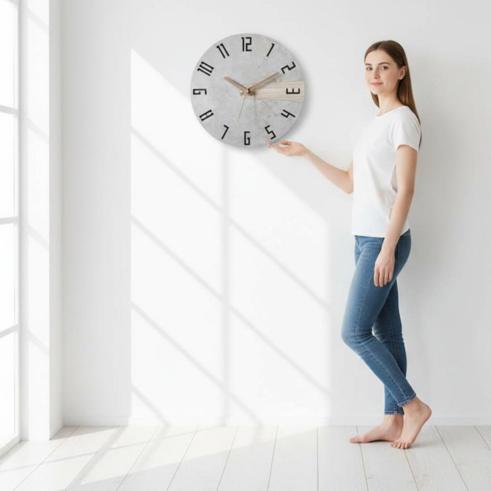 MagiDeal Reloj de Pared Montado Estilo Nórdico Reloj Colgante Reloj Silencioso Reloj Decorativo con Movimiento de Barrido Madera, Gris Romano con Textura De Piedra, 12 Pulgadas