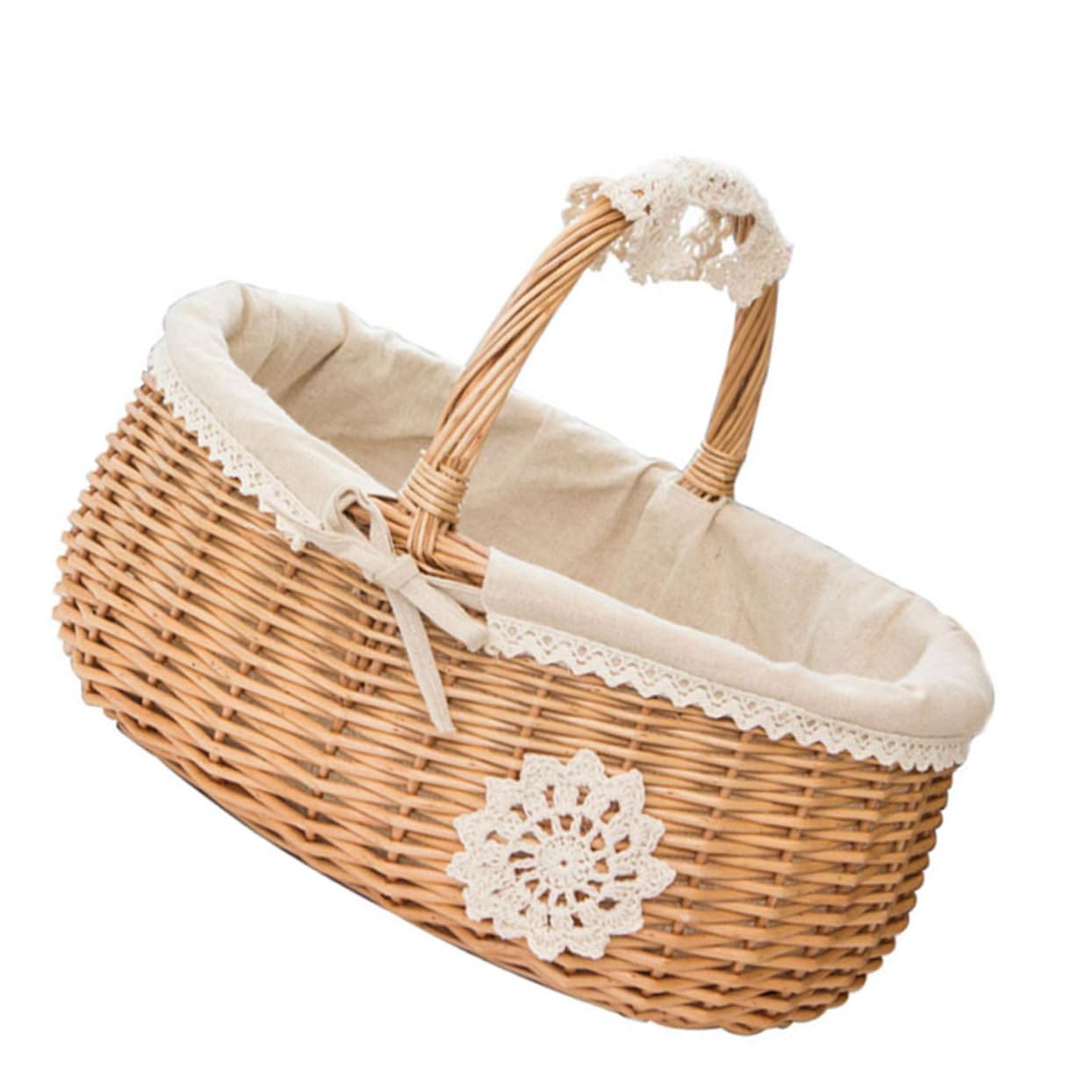 Cesta De Almacenamiento De Mimbre Asa Para Picnic Frutas y Flores Estilo Aleatorio Cesta Multiuso Para Cocina y Decoración Del Hogar