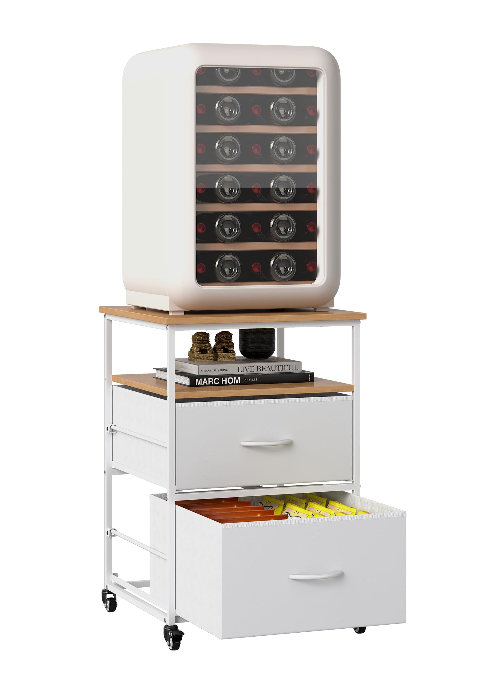Miniestantería portátil para frigorífico con 4 ruedas, armario con 2 cajones, carrito de cocina, mesa auxiliar de 76 cm, mini soporte para nevera pequeña, para mini nevera, cocina, salón