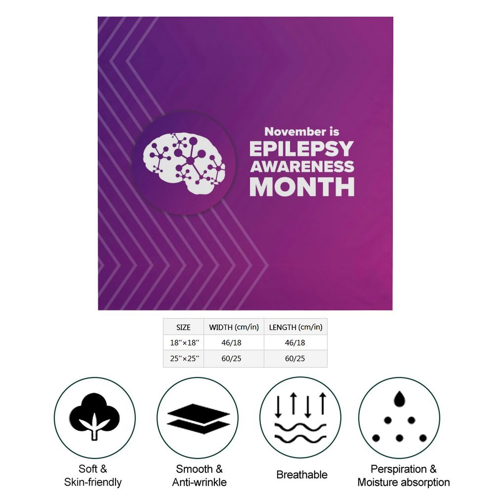 Csemeie November Is National Epilepsy Awareness Month Bandana Hair Scarf Headband Adjustable Neckerchief for Men Women Decor