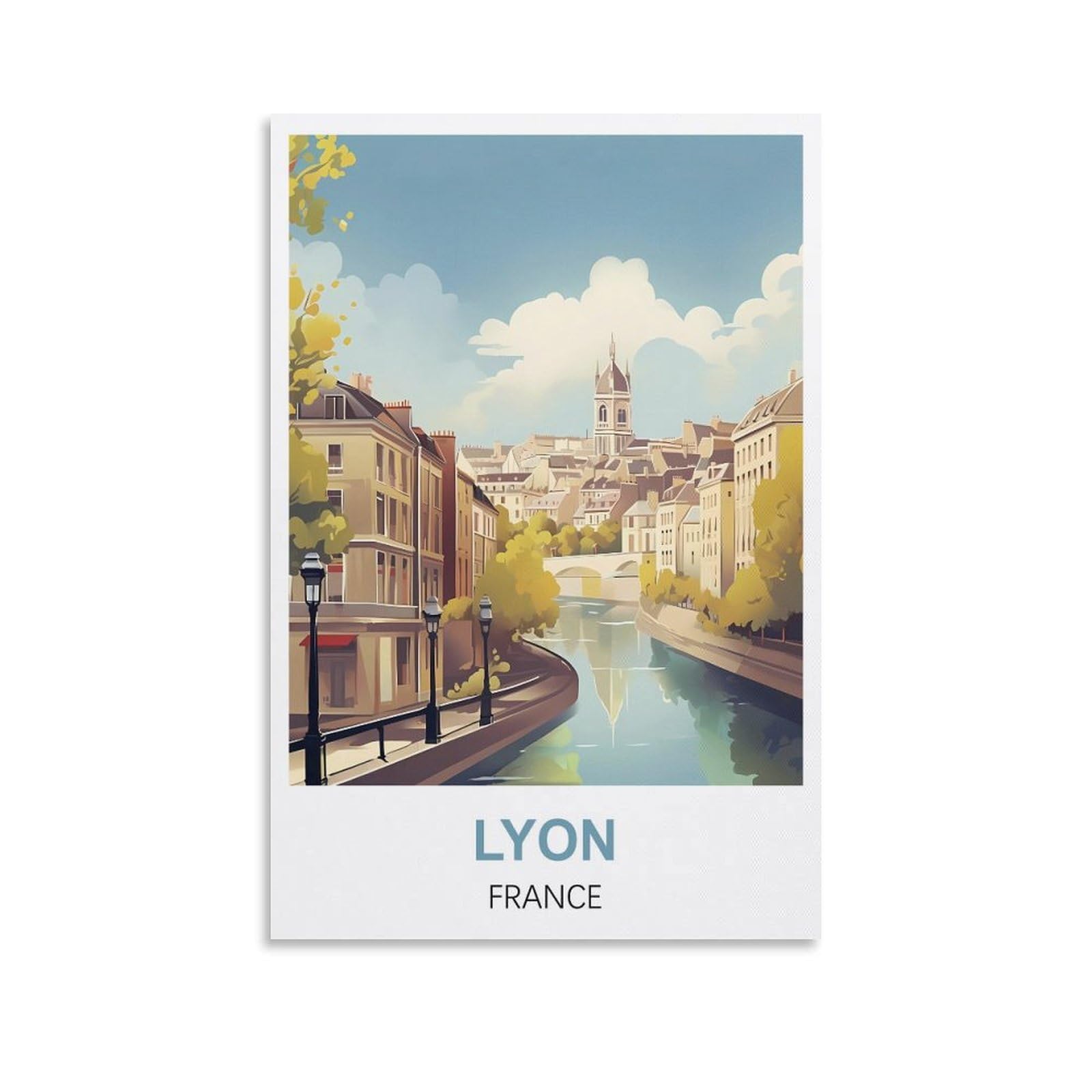 JYICUNCHO Lyon France Vintage Travel Poster 08x12inch(20x30cm) Canvas Prints Wall Art Paintings Pictures