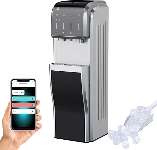 Dispensador de enfriador de agua 5 en 1 con máquina de hielo, bala y máquina de hielo trituradomasticable, agua caliente y fría, carga inferior para