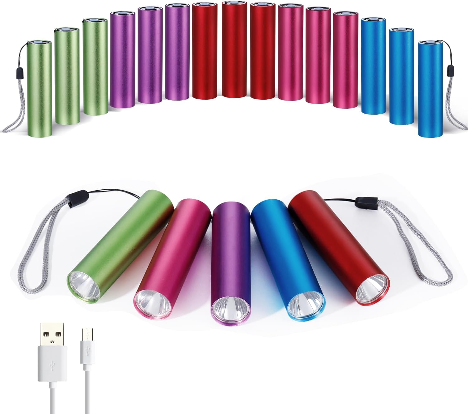 KunHe 20 Pack LED Bulk Mini Small Flashlights for Kids USB Rechargeable Set Pocket Portable