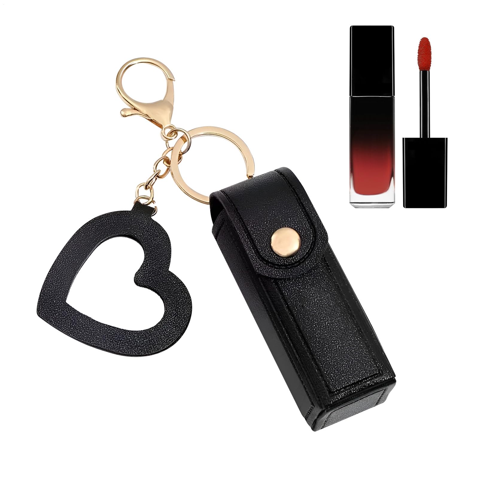 Mini Lipstick Case - Leather 3.54 x 1.18 Inch | Makeup Holder, Stylish Lipstick Storage with Heart Pendant |Great Gift, Birthdays, Christmas, New Year, black, see description, See description