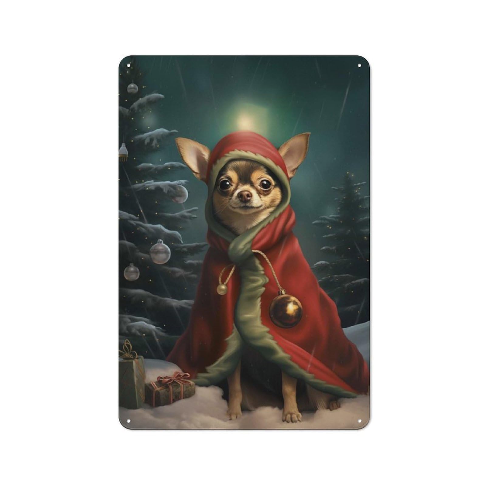 Junmoney Cute Chihuahua Xmas Night Retro Metal Plaque 30X20cm For Dining Room Or Kitchen, For Kitchen, Dining Room And Home Bar Wall Decor