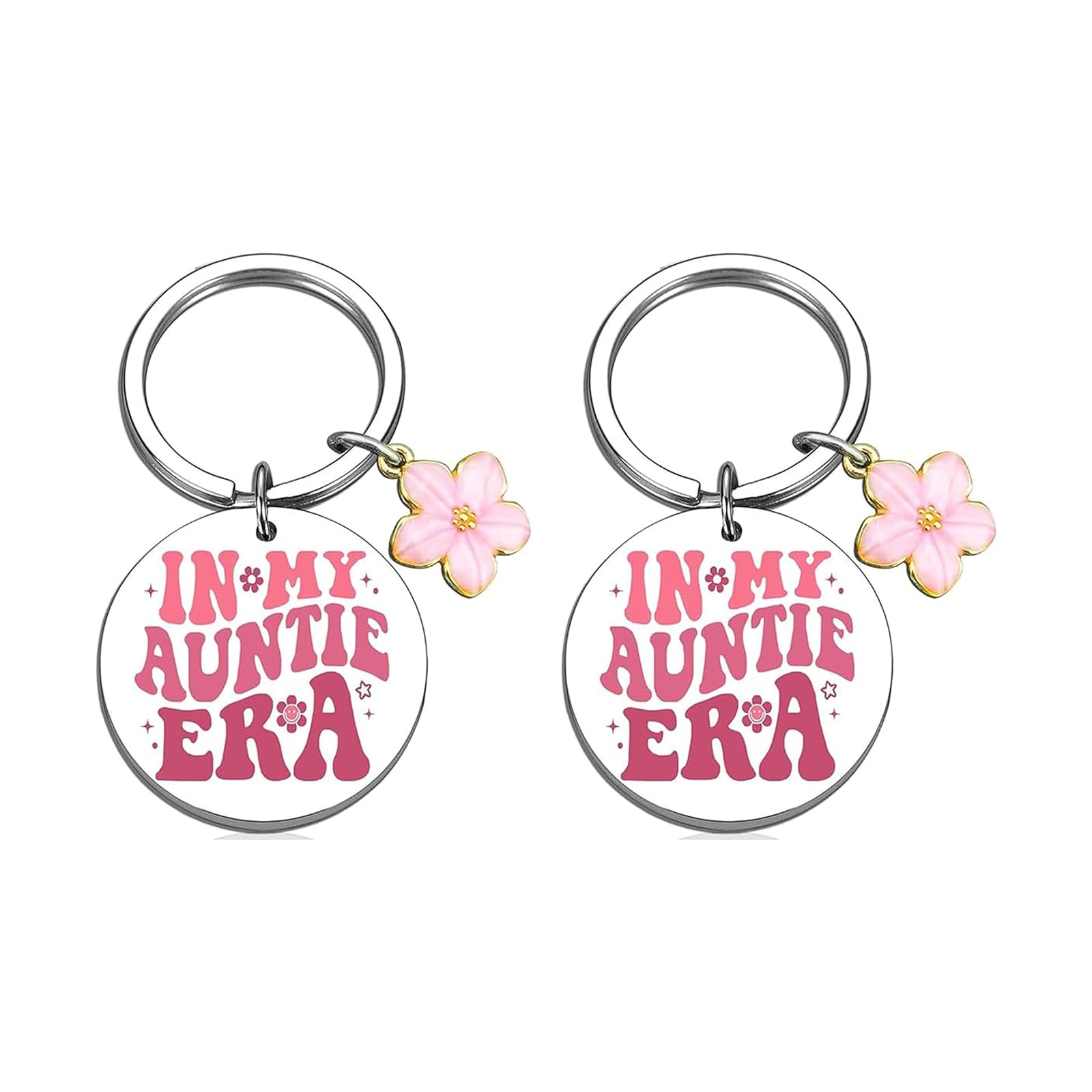 Agtehbz Women's Silver 2 Pcs In My Auntie Era Keychain, Auntie Gifts Ideas From Niece Nephew Best Aunt Keyring Birthday Gifts For Aunt