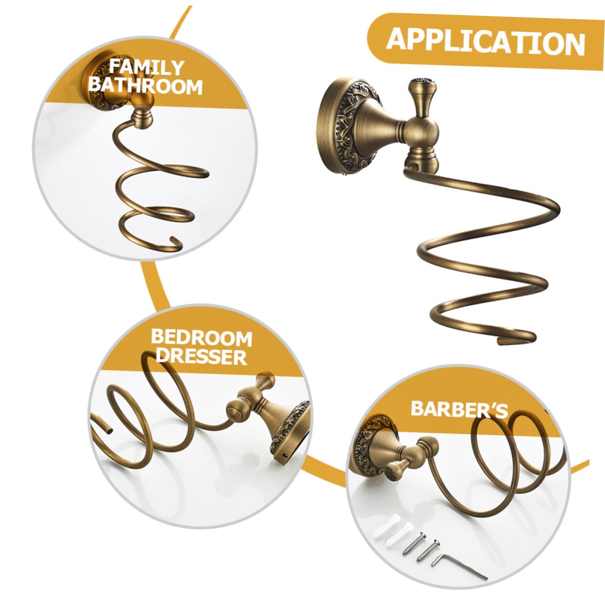 Gatuida Soporte Sostiene de Pelo Dorado Espiral para en de Cobre el Secador Herramientas para Estante y Protege de Peluquería para Baño Dormitorio