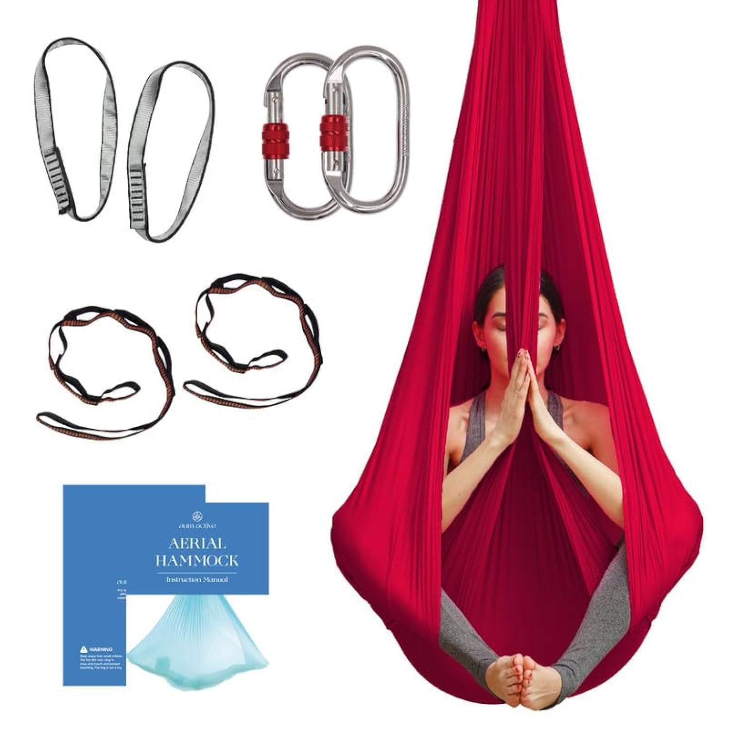 Aerial Yoga Hammock - Include Aerial Silk Fabric, Carabiners, Extension Straps, 30-Day Pose Guide Yoga Swing for Antigravity Exercises, Inversion & Sensory Therapy (Burgundy)