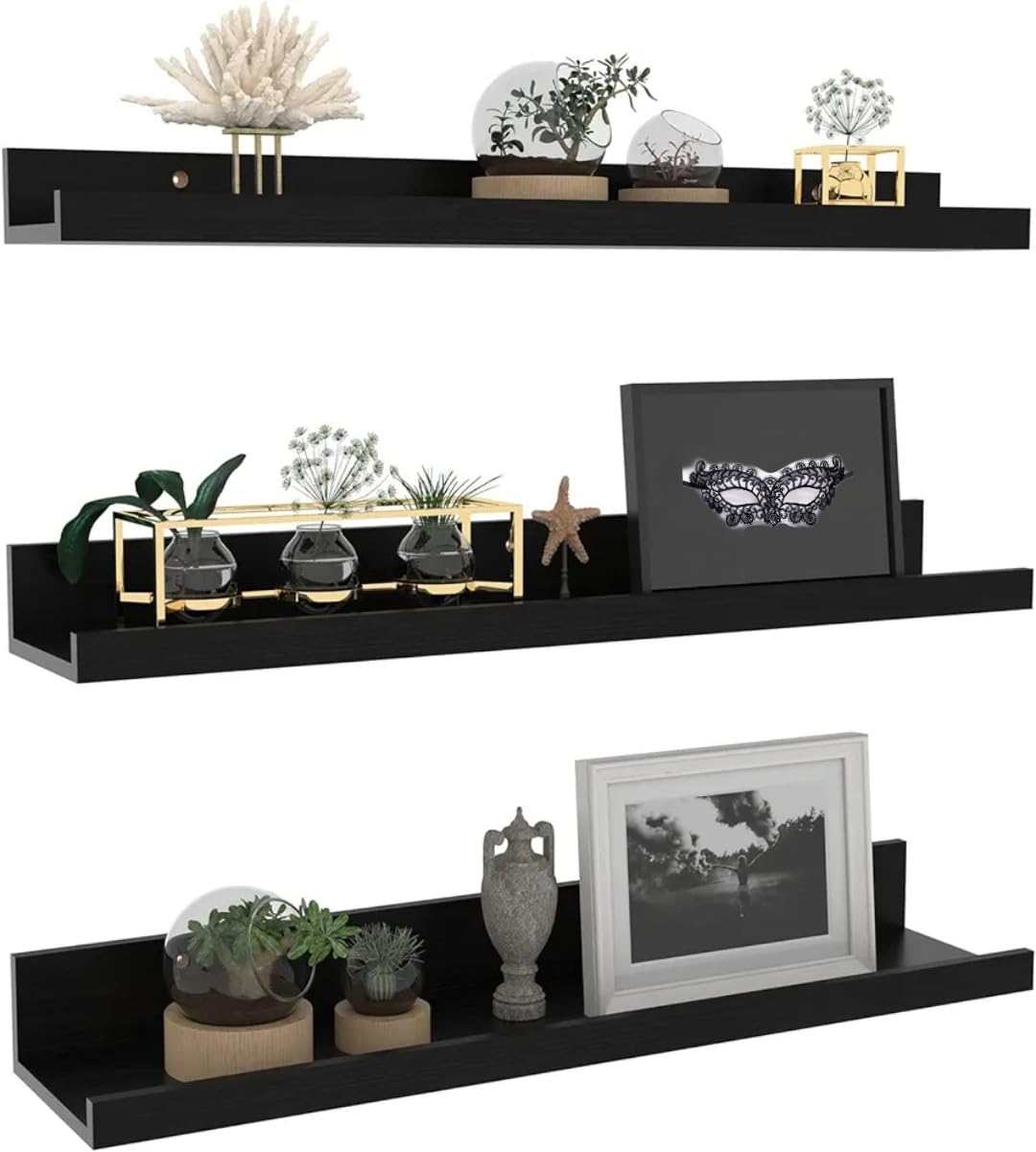 Floating Shelf Wall Mount Wall Shelves Storage Shelf for Living Room Bedroom for Home Decor Items (Black, Medium) Engineered Wood