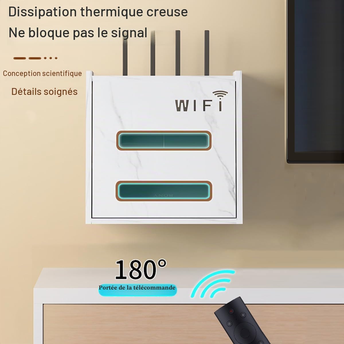 Cache Box, Boîte de Rangement pour Routeur WiFi, Support Mural/Bureau, Rangement Mural Box pour Cache par Faitement Le Boitier TV/Módem/Router/Cables(White)