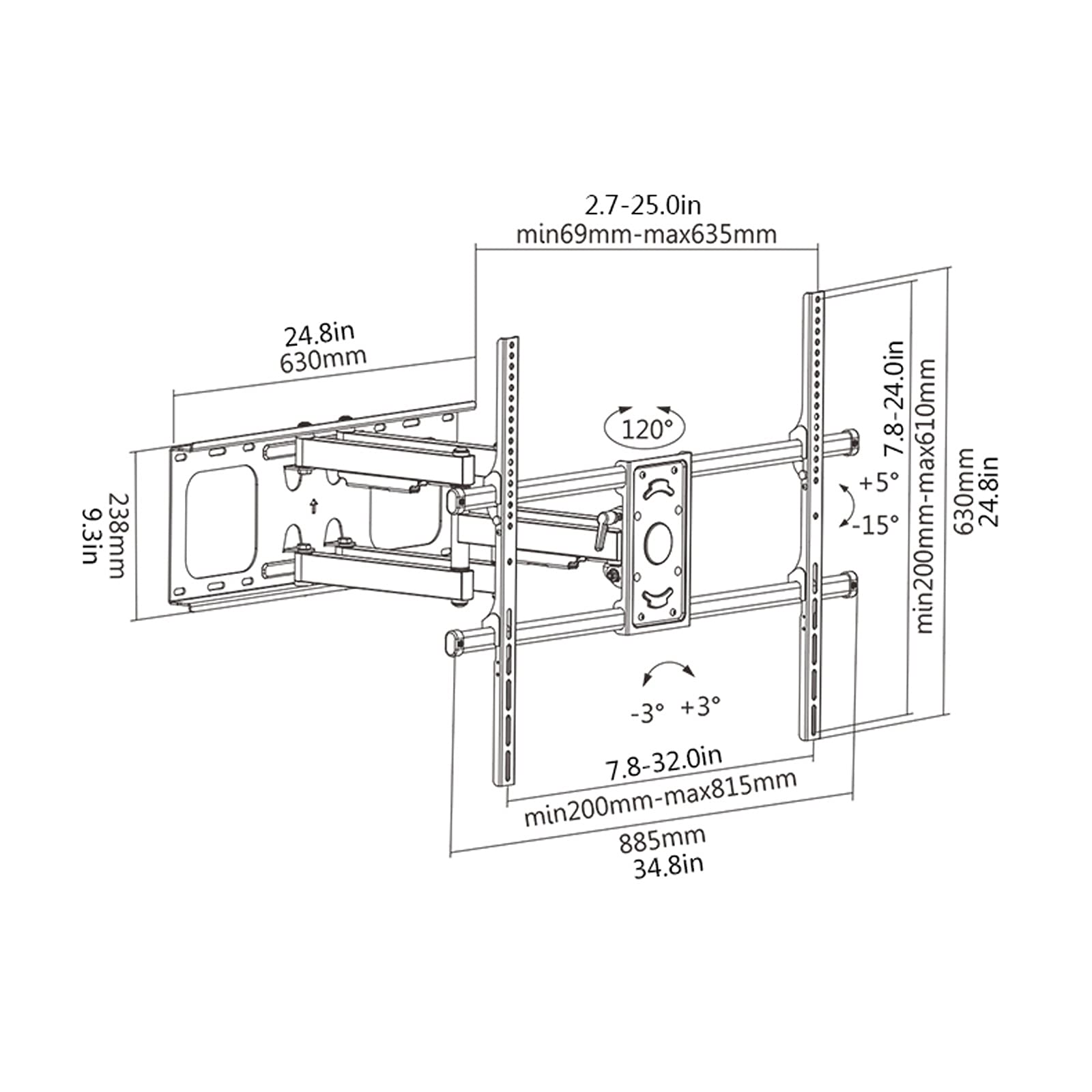 tv Stand Staffa TV a parete pesanti Staffa TV a movimento Full Motion Extension Tilt Tilt Mount 50 "-75" Staffa di montaggio a parete TV universale, supporta fino a 154LBS .per casa, ufficio