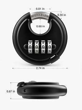 Puroma Combination Lock, 4 Digit Padlock with Hardened Steel Shackle, Keyless Heavy Duty Combo Lock for Outdoor Sheds Fence, Gate Hasps, Storage Unit, School Gym Locker (1 Pack, Black)