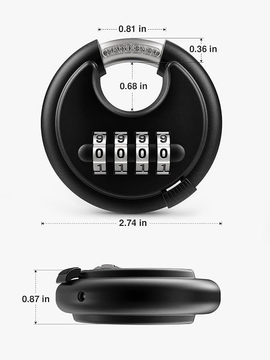 Puroma Combination Lock, 4 Digit Padlock with Hardened Steel Shackle, Keyless Heavy Duty Combo Lock for Outdoor Sheds Fence, Gate Hasps, Storage Unit, School Gym Locker (1 Pack, Black)