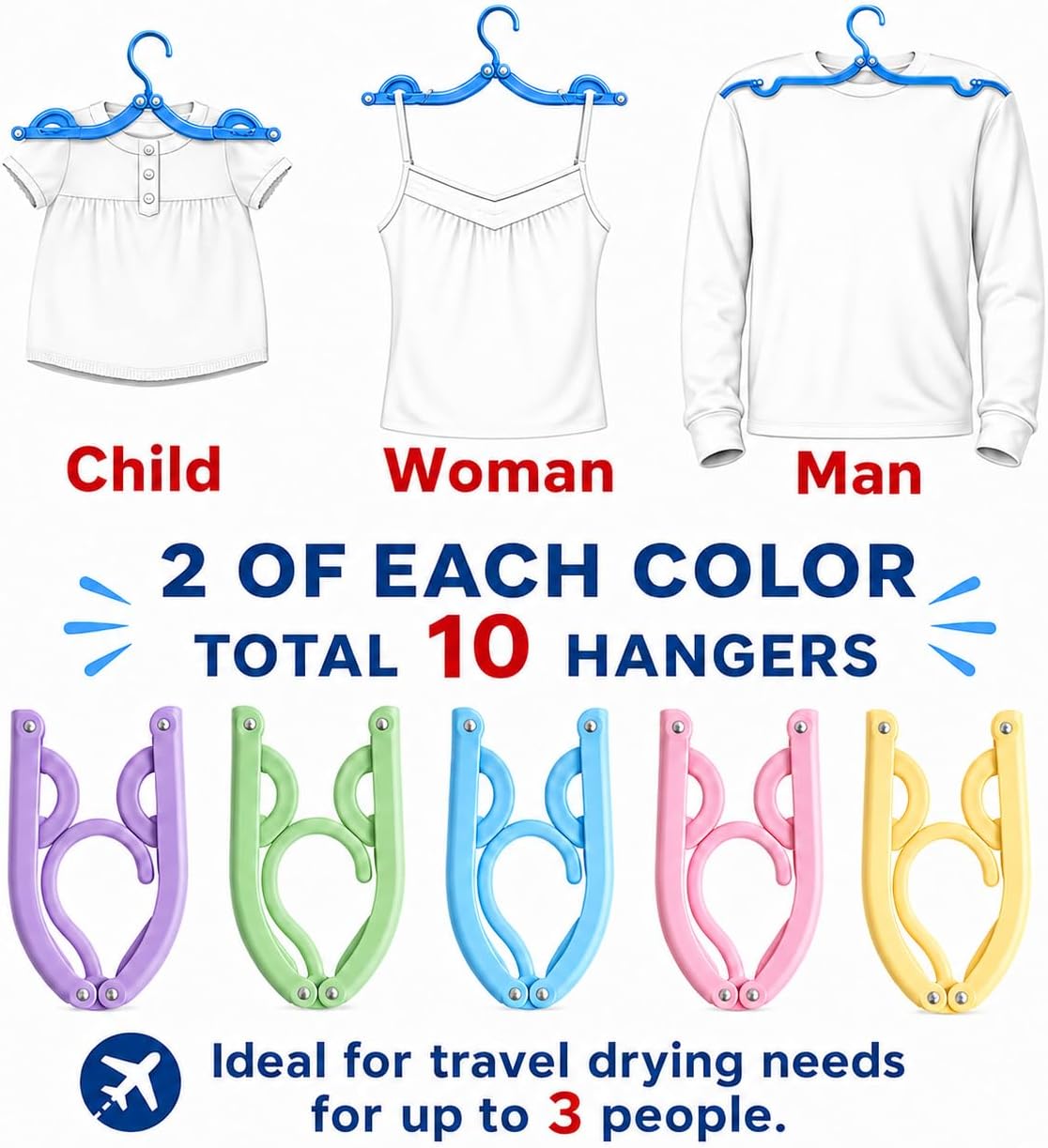 10 Pcs Plastic Travel Hangers - Portable Folding Clothes Hangers Travel Accessories Foldable Clothes Drying Rack for Travel 3