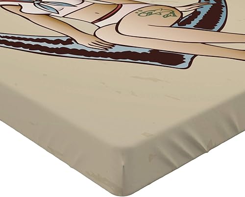 Miniatura 152 de Ambesonne - Sábana bajera ajustable multicolor, en colores y tres tamaños Azul y gris,Verde Militar Sage Green,Ámbar beige,Negro Grey White,Azul