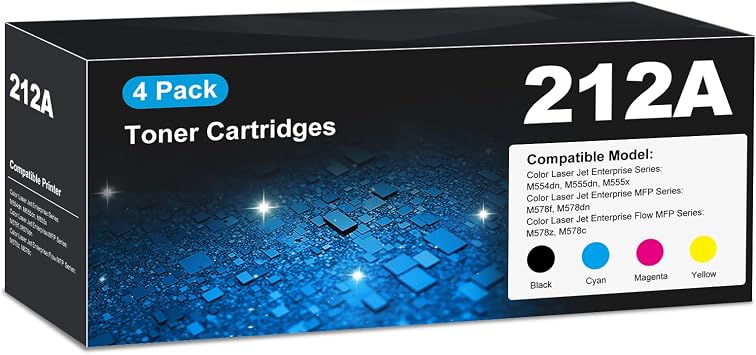 212A Toner Cartridge M554dn W2120A W2121A W2122A W2123A Compatible for HP 212A Toner Cartridge with Chip for Color Laser Jet Enterprise M554dn M555dn, MFP M578f, Flow MFP M578z, HP212A 212X, 4 Pack