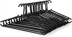 Kit 30 Cabides Antideslizantes Reforçados (Preto) Multiuso | Porta-Gravata, Cinto e Ganchos | Para Camisas, Camisetas, Calças, Vestidos, Casacos, Saias e Ternos | Organização de Guarda-Roupas