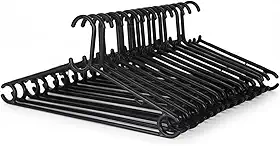 Kit 30 Cabides Antideslizantes Reforçados (Preto) Multiuso | Porta-Gravata, Cinto e Ganchos | Para Camisas, Camisetas, Calças, Vestidos, Casacos, Saias e Ternos | Organização de Guarda-Roupas