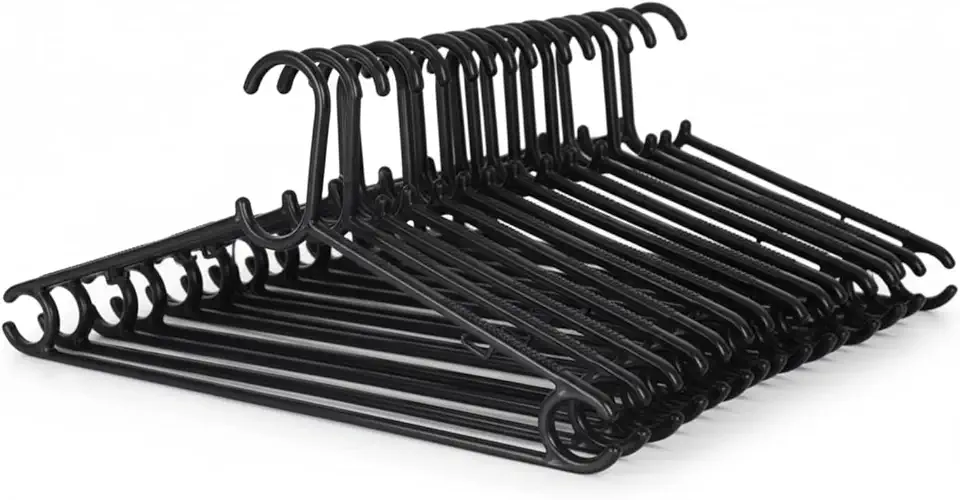 Kit 30 Cabides Antideslizantes Reforçados (Preto) Multiuso | Porta-Gravata, Cinto e Ganchos | Para Camisas, Camisetas, Calças, Vestidos, Casacos, Saias e Ternos | Organização de Guarda-Roupas