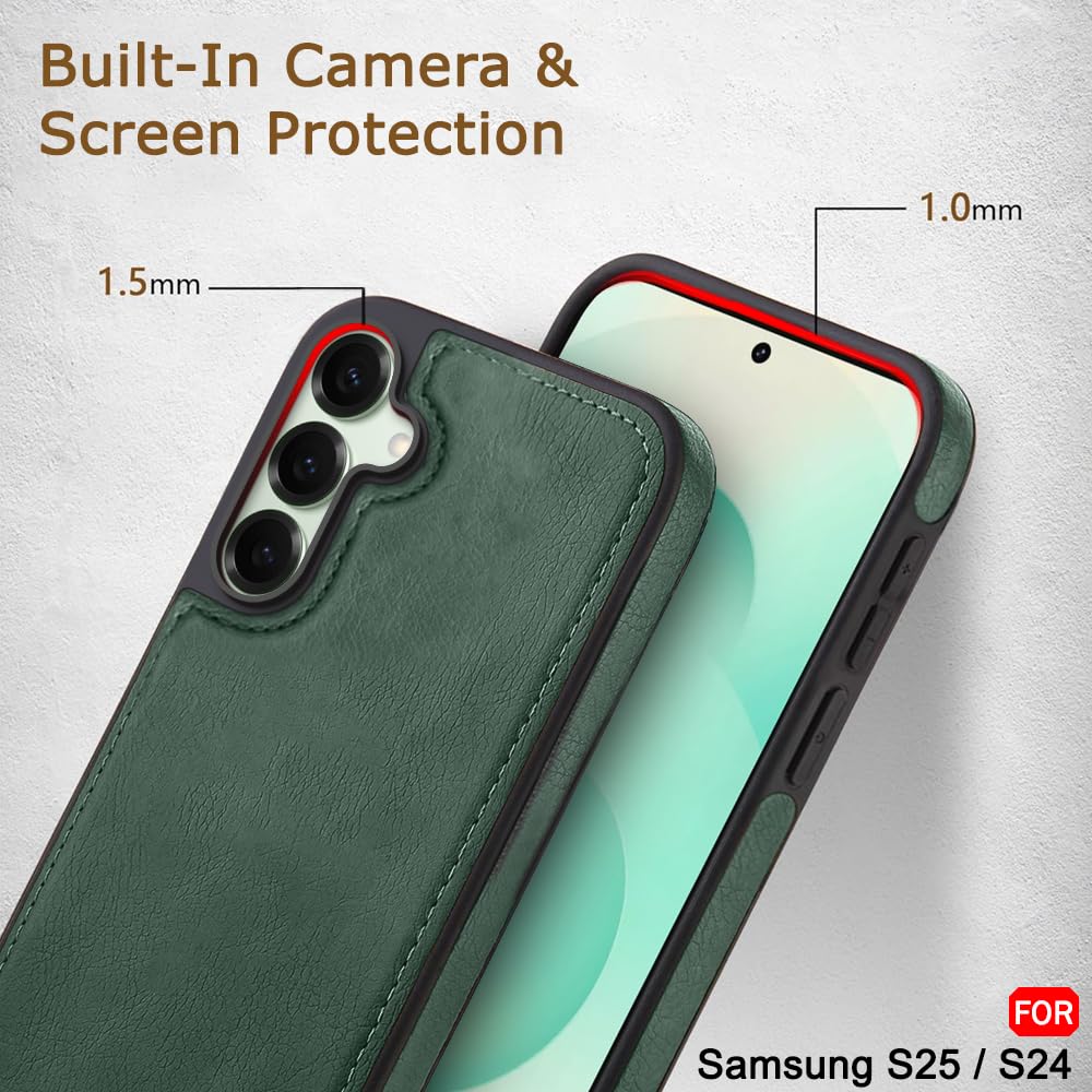 TheGiftKart Genuine Leather Finish Back Cover Case for Samsung Galaxy S25 / S24 5G | Raised Edges for Camera & Screen Protection | Stunning Minimalist Design Back Case Cover (Black Sides, Green) — Amazon image 5