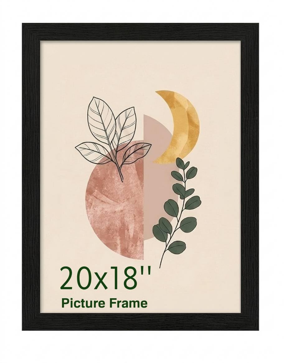 Artwork Frame 20x18 Inch – Black MDF Wood Picture Display - Shatterproof Acrylic Glazing for Safe Display - Dual-Orientation Wall Hanging