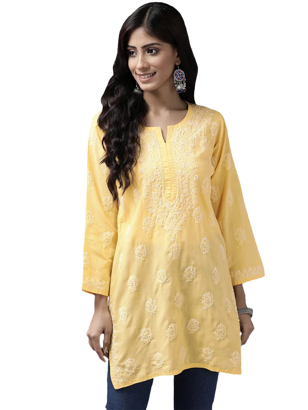 Ada Hand Embroidered Indian Clothing Chikankari Women's Cotton Top Tunic Shirt Kurti A210717